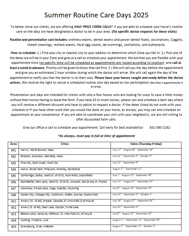 Summer 2025 Routine Care Days